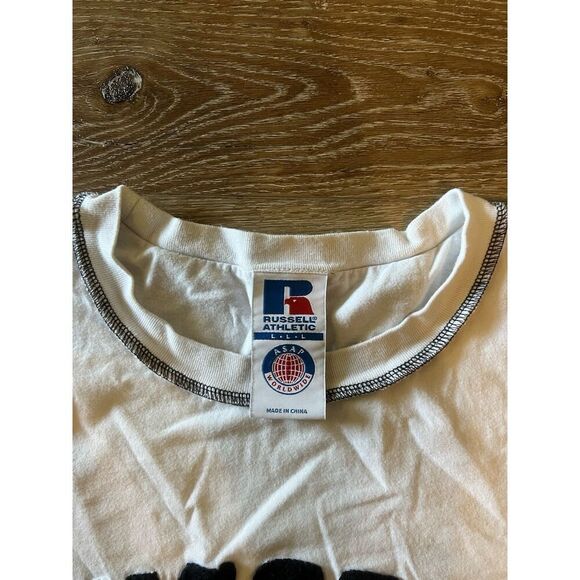 ASAP Worldwide Russell Athletic Fuzzy Logo White T Shirt Short Sleeve Large - Picture 3 of 3